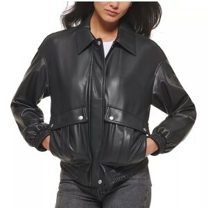 Women's Faux Leather Dad Bomber Jacket